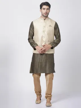 VM By VASTRAMAY Men's Cream Silk Blend Jacket With Kurta Pyjama Set