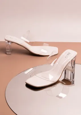 Women White Two Strape Transparent Block Heel Sandals