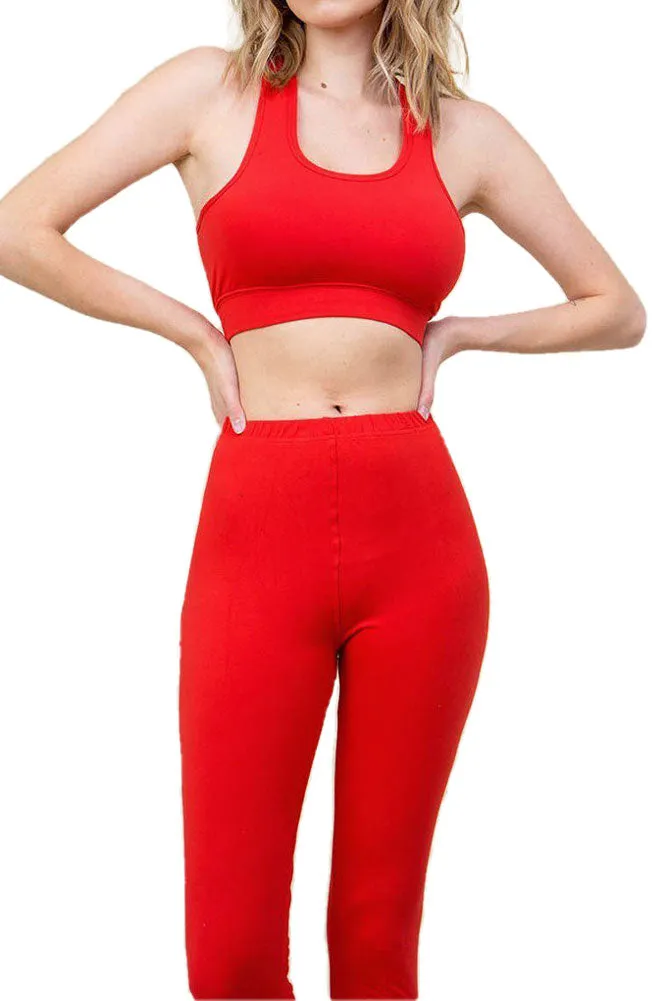 Women’s Regular Solid Active Top Bottom Bra Leggings Yoga Set