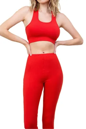 Women’s Regular Solid Active Top Bottom Bra Leggings Yoga Set