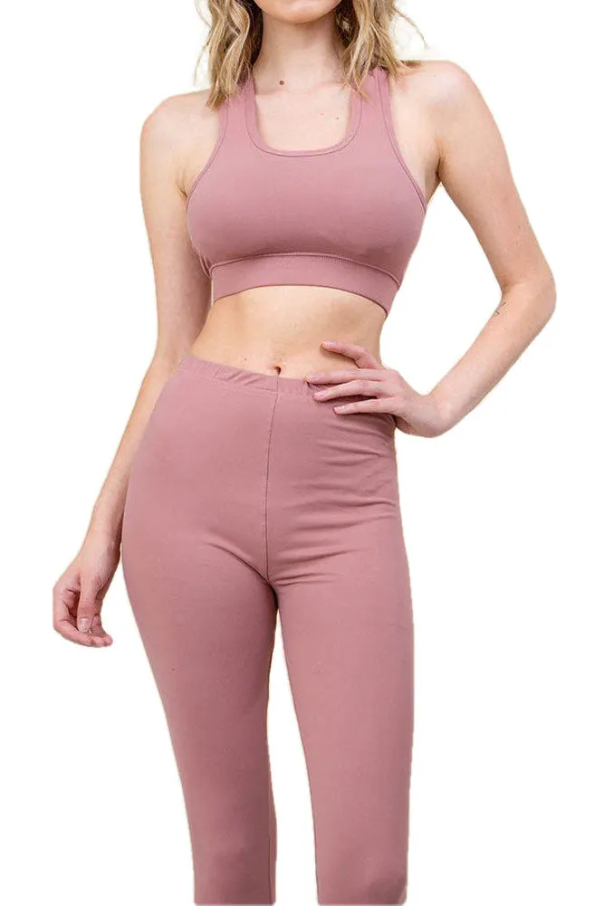 Women’s Regular Solid Active Top Bottom Bra Leggings Yoga Set