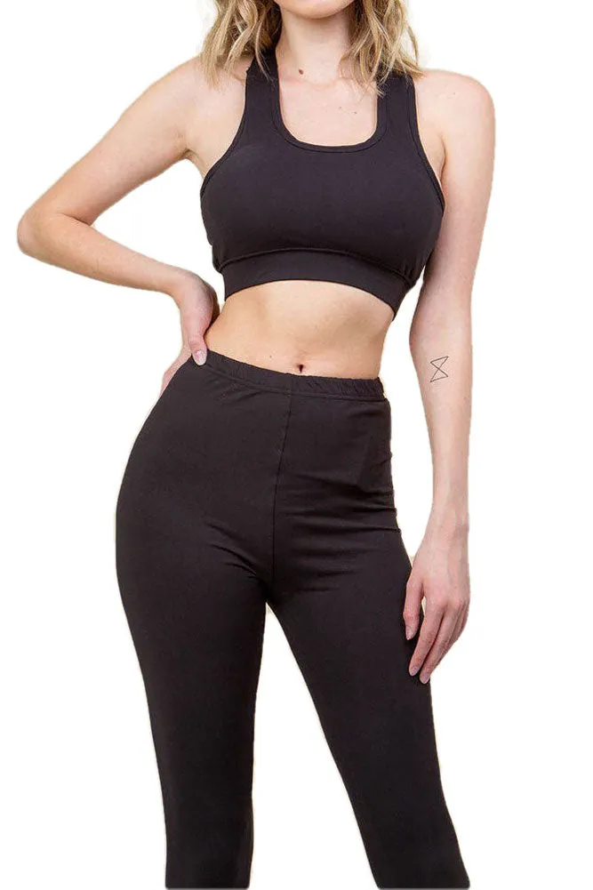 Women’s Regular Solid Active Top Bottom Bra Leggings Yoga Set