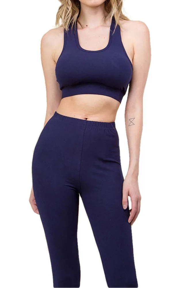 Women’s Regular Solid Active Top Bottom Bra Leggings Yoga Set