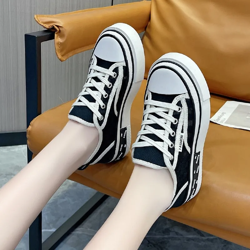 Women's Summer Canvas Checkered Pattern Vulcanized Low-Cut Shoes