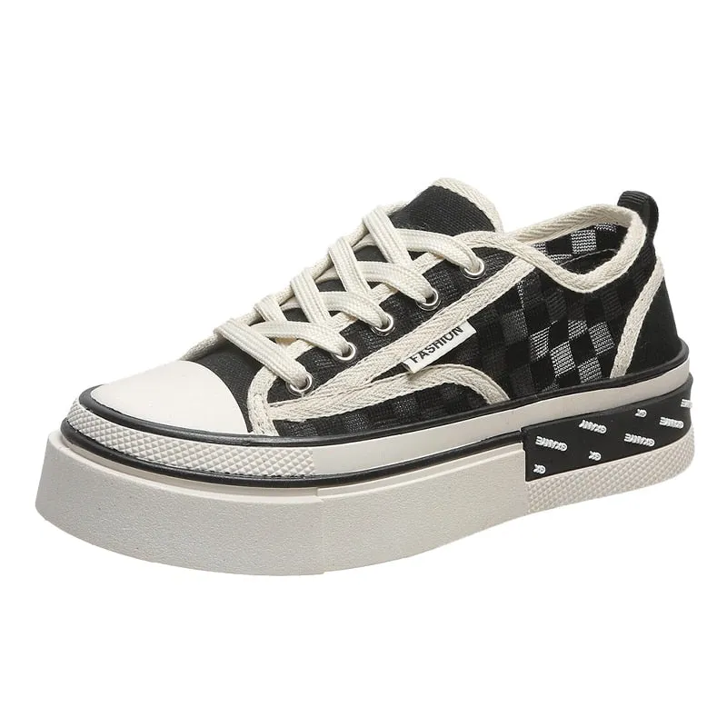 Women's Summer Canvas Checkered Pattern Vulcanized Low-Cut Shoes