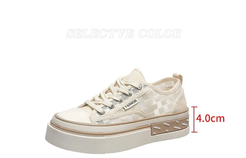 Women's Summer Canvas Checkered Pattern Vulcanized Low-Cut Shoes