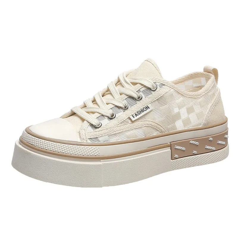 Women's Summer Canvas Checkered Pattern Vulcanized Low-Cut Shoes