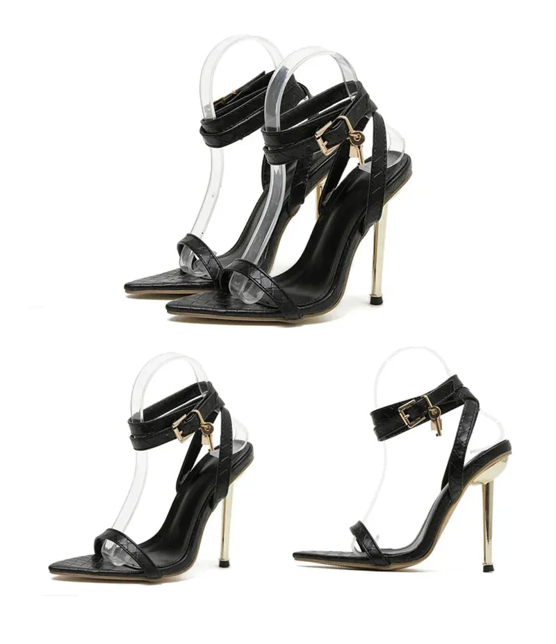 Women's Synthetic Leather Pointed Toe Buckle Strap Gladiator Hi-Heel Pumps