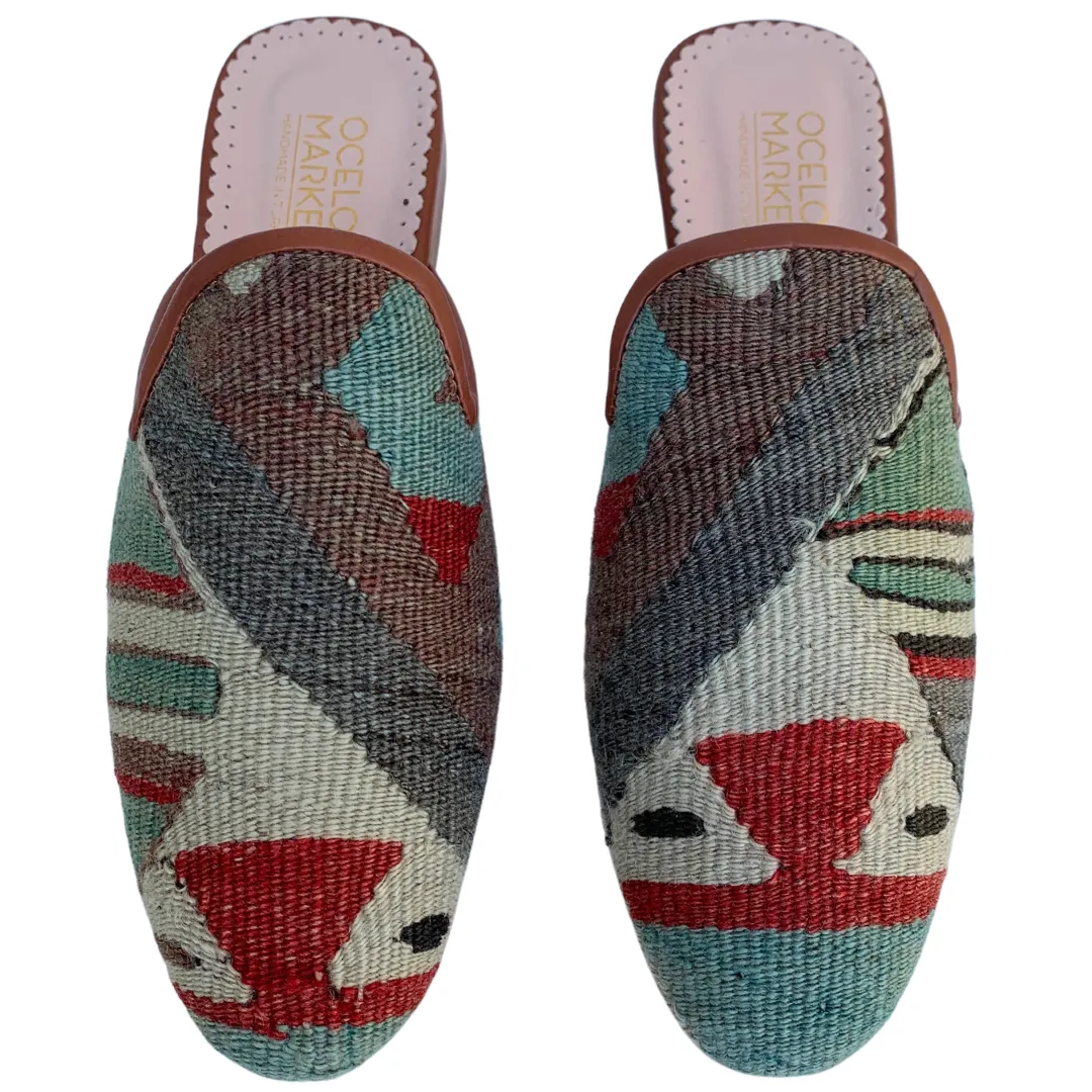 Women's Turkish Kilim Mules | Grey with Pattern