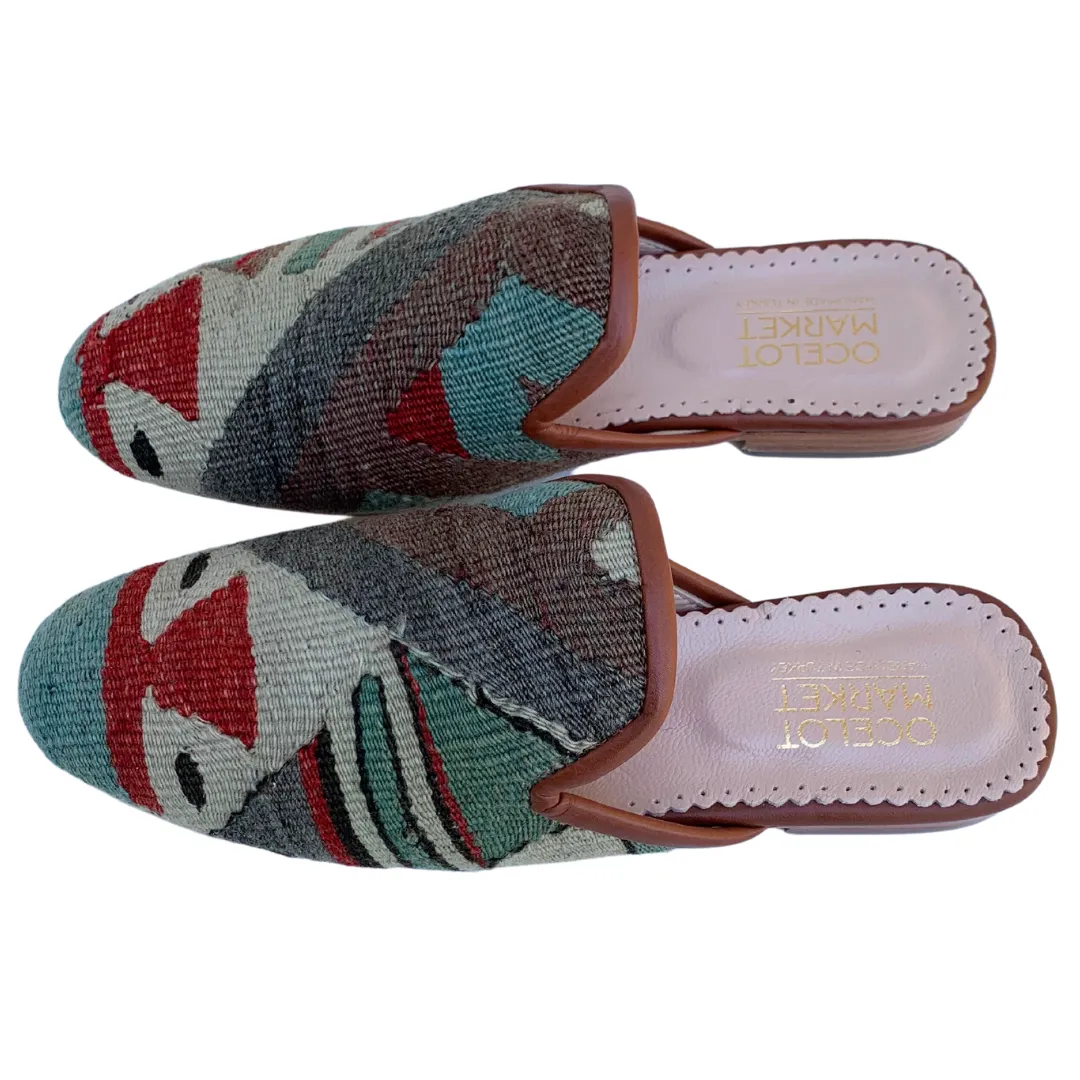 Women's Turkish Kilim Mules | Grey with Pattern