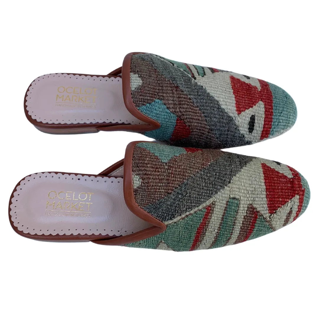 Women's Turkish Kilim Mules | Grey with Pattern