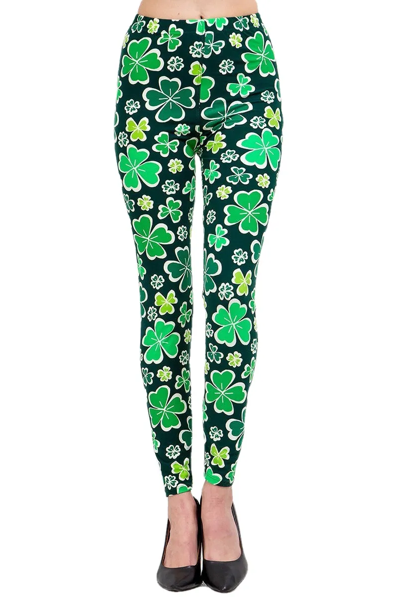 Women's XPlus ST. Patrick's Day Shamrock Clover Pattern Printed Leggings