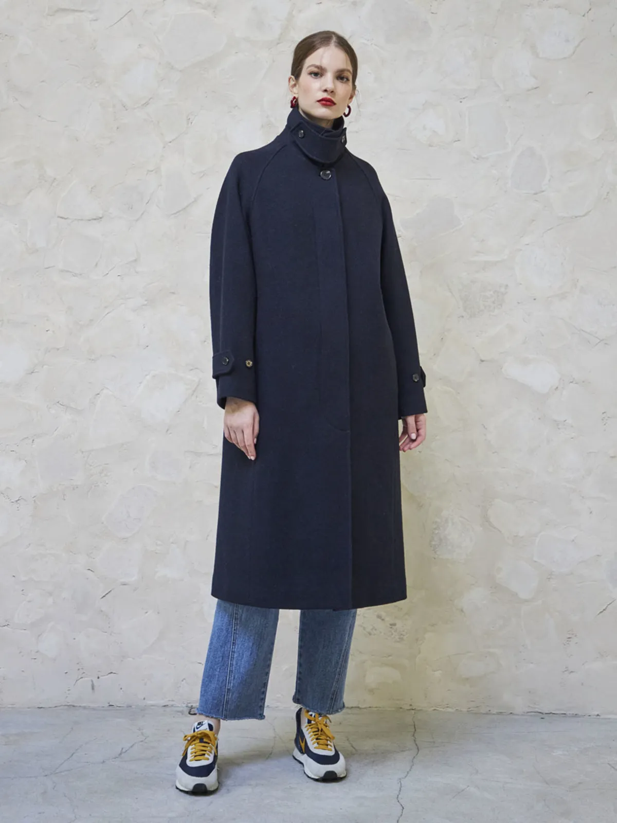 Wool Stitch Coat - Navy