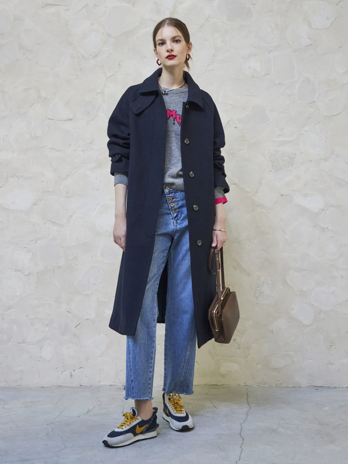 Wool Stitch Coat - Navy