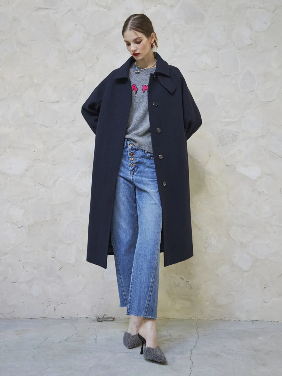 Wool Stitch Coat - Navy