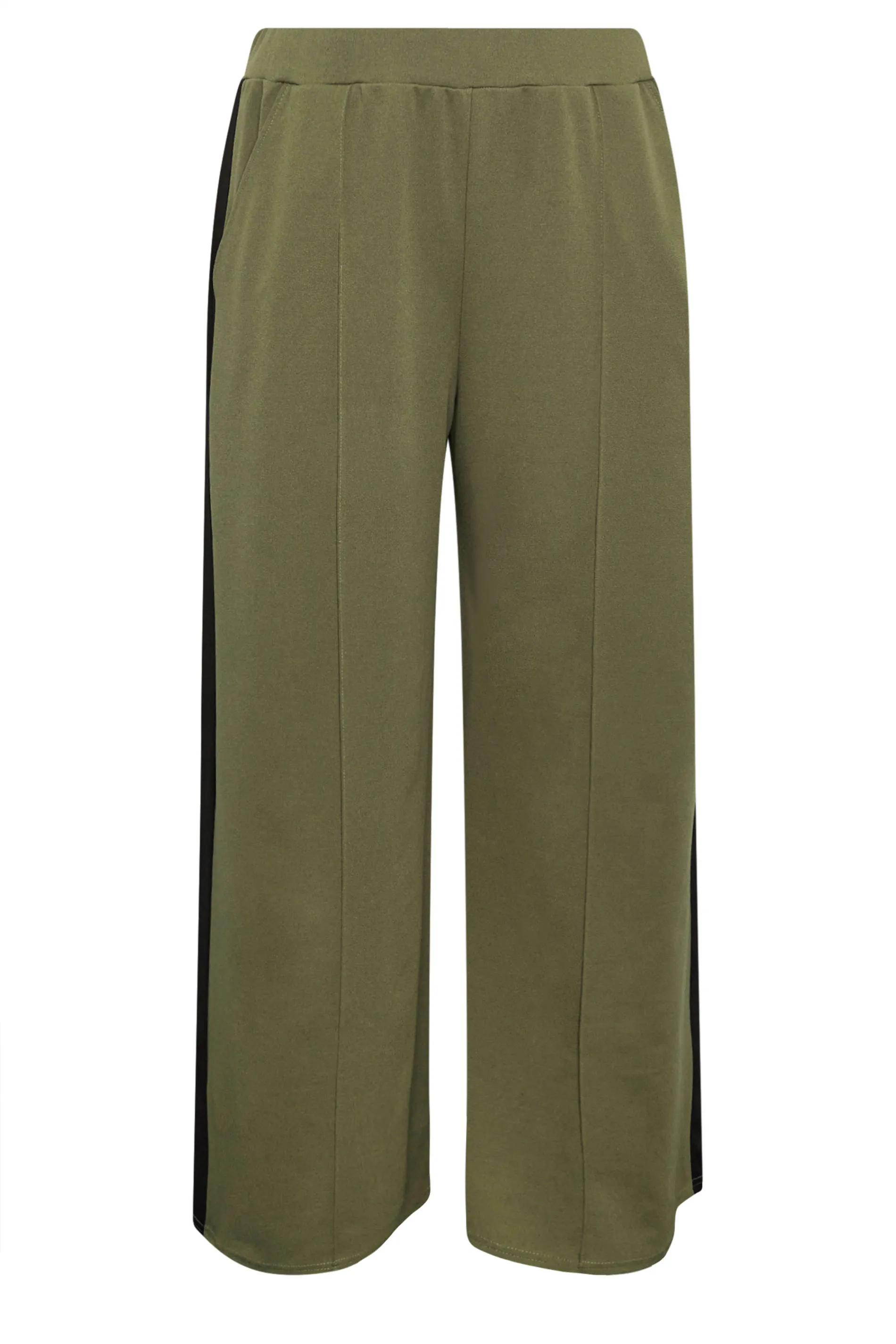 YOURS Curve Khaki Green Side Stripe Wide Leg Trousers