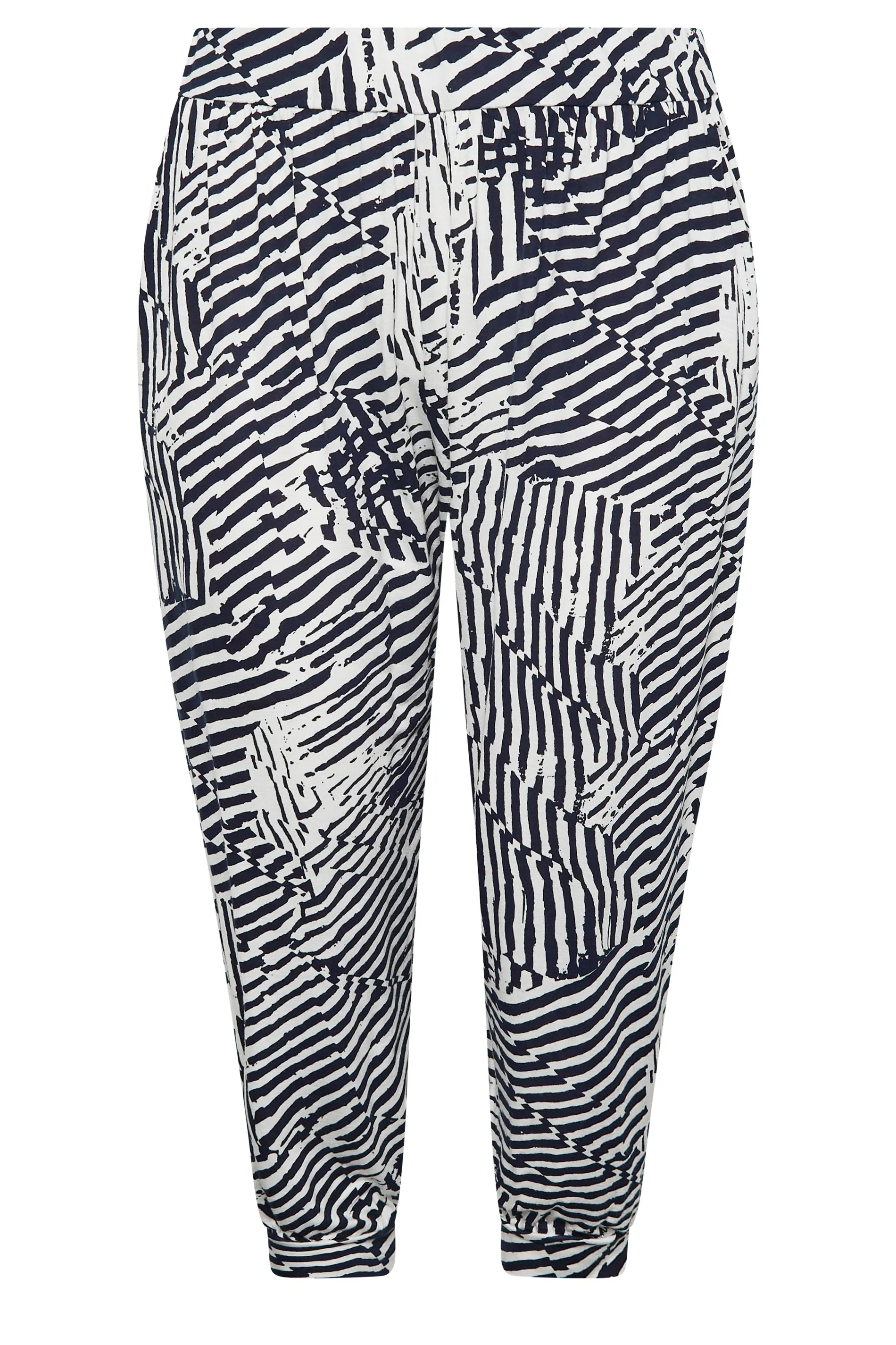 YOURS Curve Navy Blue Sketch Print Crop Harem Trousers