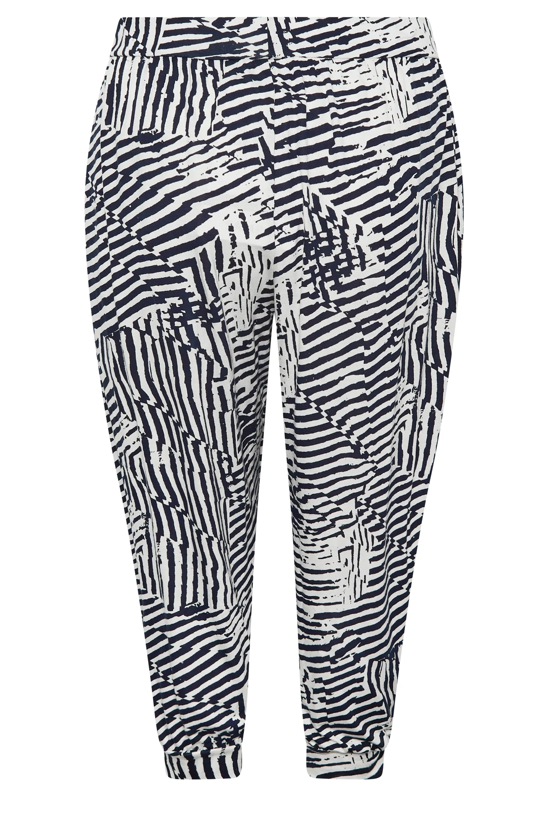 YOURS Curve Navy Blue Sketch Print Crop Harem Trousers